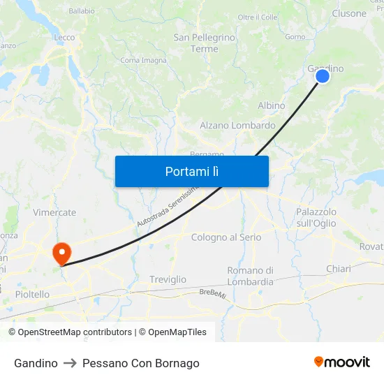 Gandino to Pessano Con Bornago map