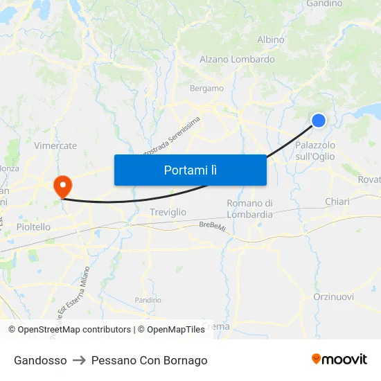 Gandosso to Pessano Con Bornago map
