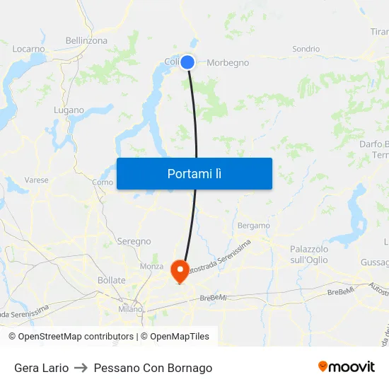Gera Lario to Pessano Con Bornago map