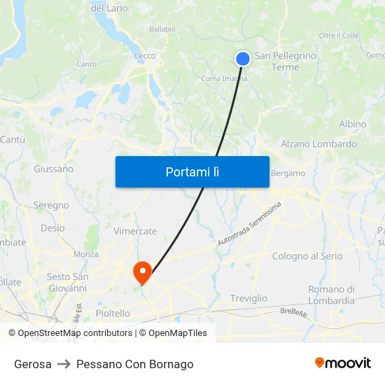 Gerosa to Pessano Con Bornago map