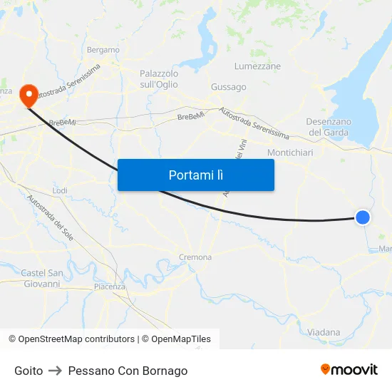 Goito to Pessano Con Bornago map