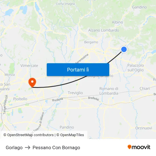 Gorlago to Pessano Con Bornago map