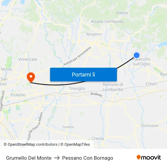 Grumello Del Monte to Pessano Con Bornago map