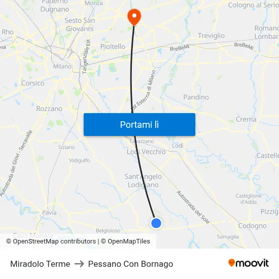 Miradolo Terme to Pessano Con Bornago map