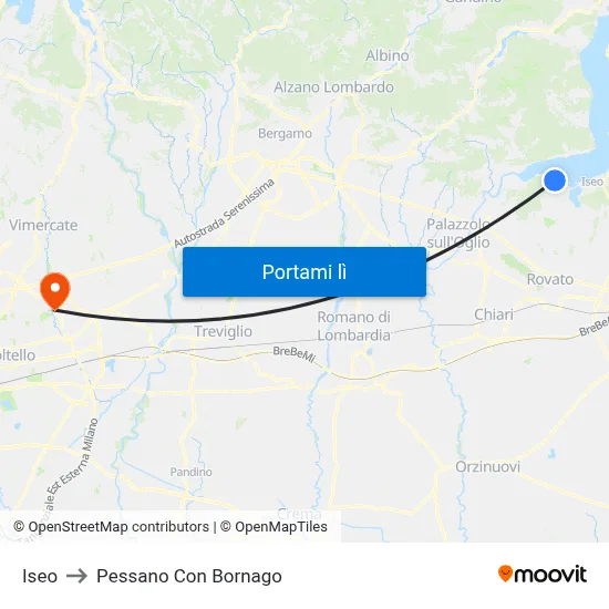 Iseo to Pessano Con Bornago map