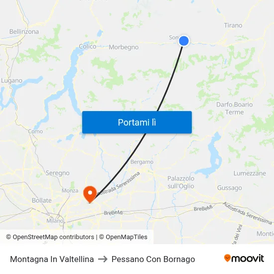 Montagna In Valtellina to Pessano Con Bornago map