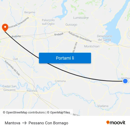 Mantova to Pessano Con Bornago map