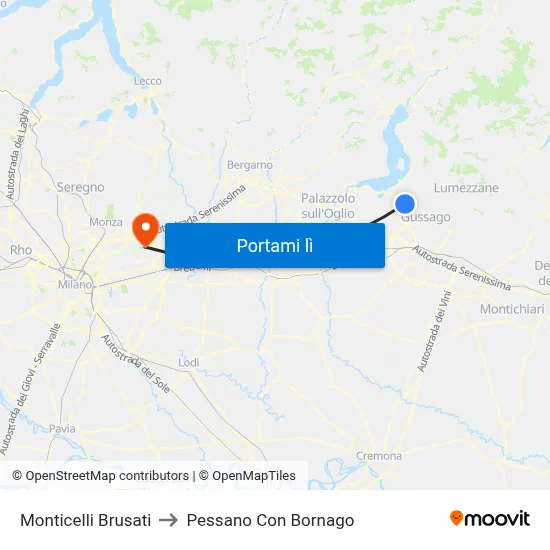 Monticelli Brusati to Pessano Con Bornago map