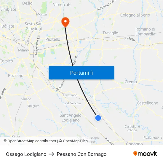 Ossago Lodigiano to Pessano Con Bornago map
