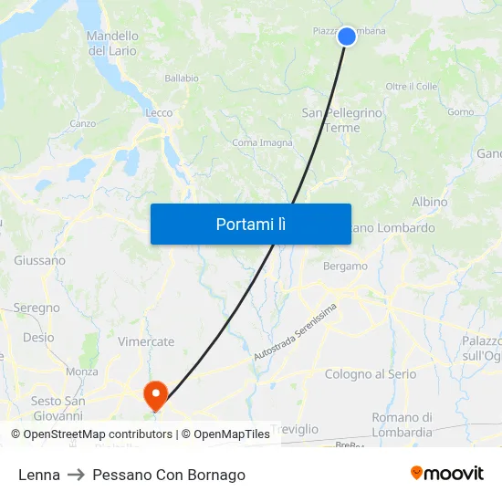 Lenna to Pessano Con Bornago map