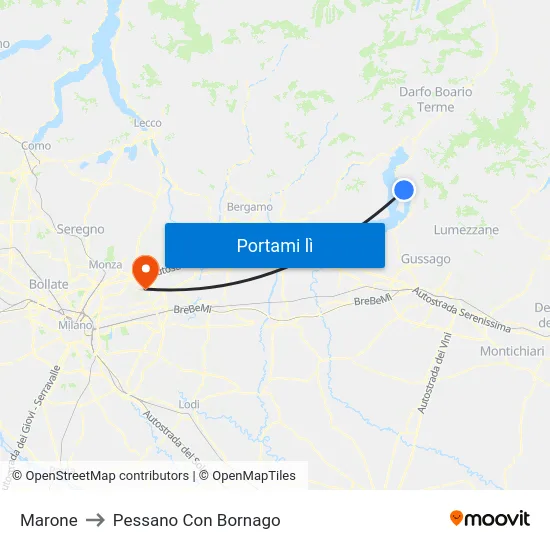 Marone to Pessano Con Bornago map