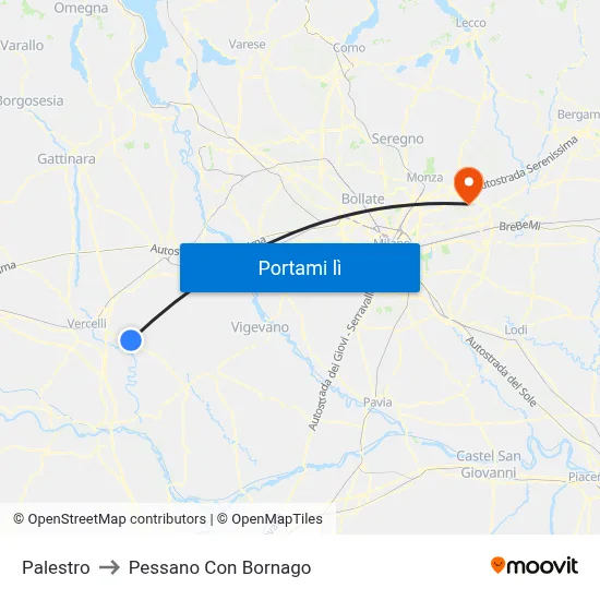 Palestro to Pessano Con Bornago map