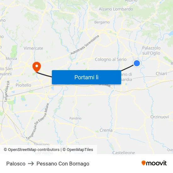 Palosco to Pessano Con Bornago map
