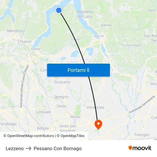 Lezzeno to Pessano Con Bornago map