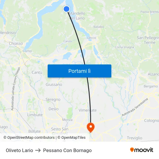 Oliveto Lario to Pessano Con Bornago map