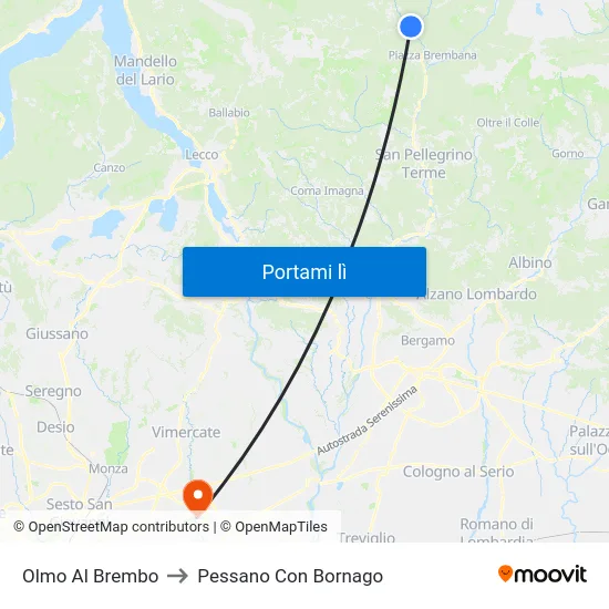 Olmo Al Brembo to Pessano Con Bornago map