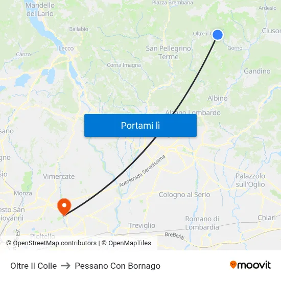 Oltre Il Colle to Pessano Con Bornago map