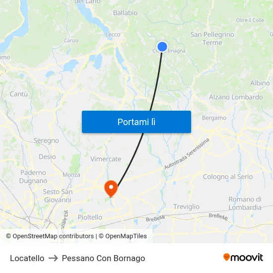 Locatello to Pessano Con Bornago map