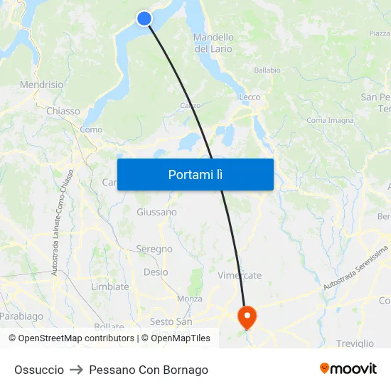Ossuccio to Pessano Con Bornago map