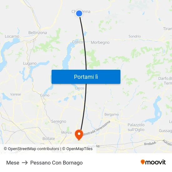 Mese to Pessano Con Bornago map