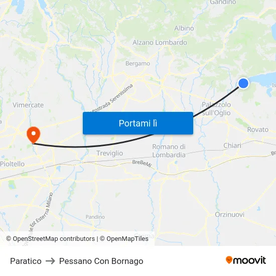 Paratico to Pessano Con Bornago map
