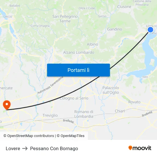 Lovere to Pessano Con Bornago map
