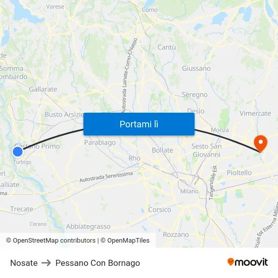 Nosate to Pessano Con Bornago map