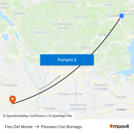 Fino Del Monte to Pessano Con Bornago map