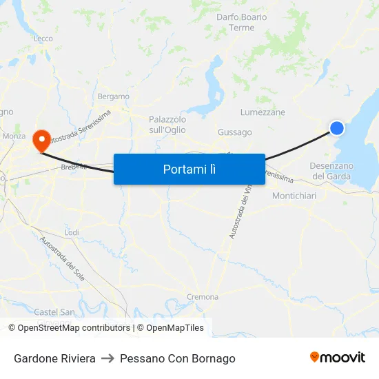 Gardone Riviera to Pessano Con Bornago map