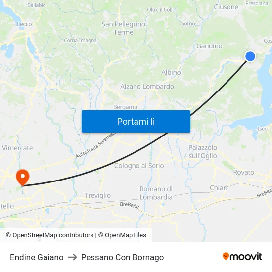 Endine Gaiano to Pessano Con Bornago map