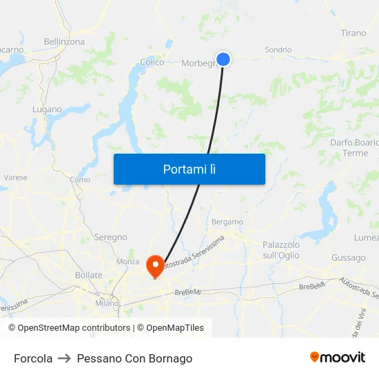 Forcola to Pessano Con Bornago map