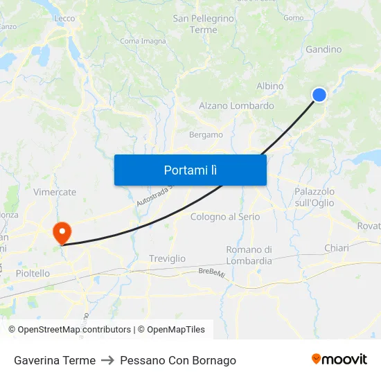 Gaverina Terme to Pessano Con Bornago map