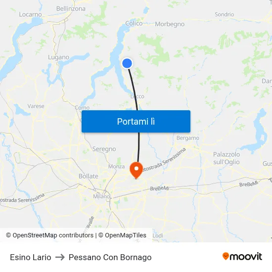 Esino Lario to Pessano Con Bornago map