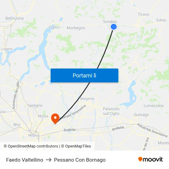 Faedo Valtellino to Pessano Con Bornago map