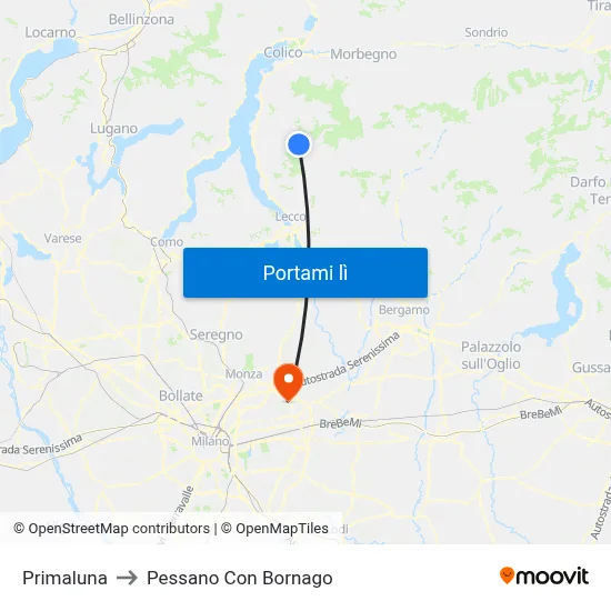 Primaluna to Pessano Con Bornago map