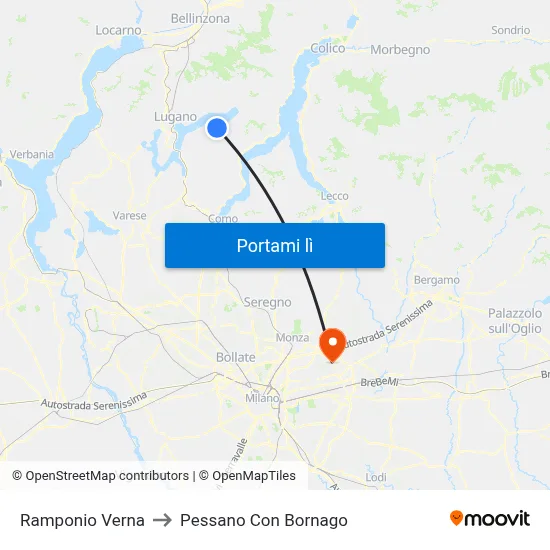 Ramponio Verna to Pessano Con Bornago map