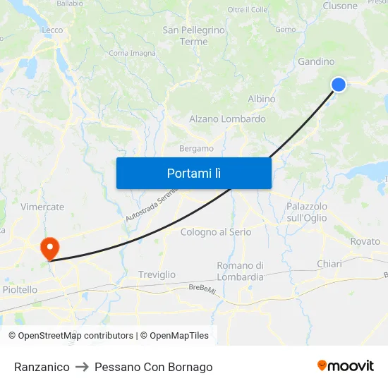 Ranzanico to Pessano Con Bornago map