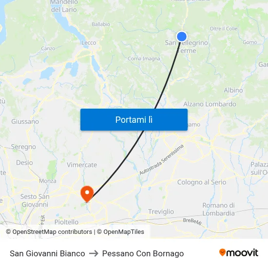 San Giovanni Bianco to Pessano Con Bornago map