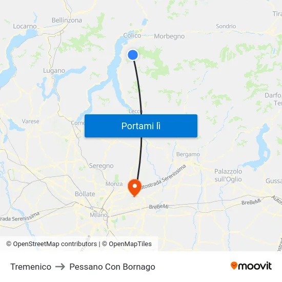Tremenico to Pessano Con Bornago map