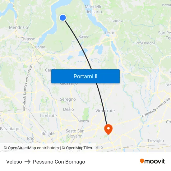 Veleso to Pessano Con Bornago map