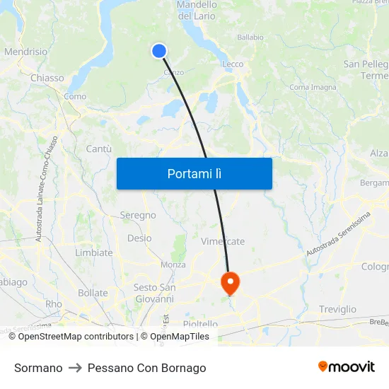 Sormano to Pessano Con Bornago map