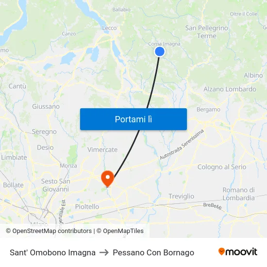 Sant' Omobono Imagna to Pessano Con Bornago map