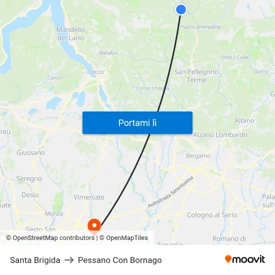 Santa Brigida to Pessano Con Bornago map