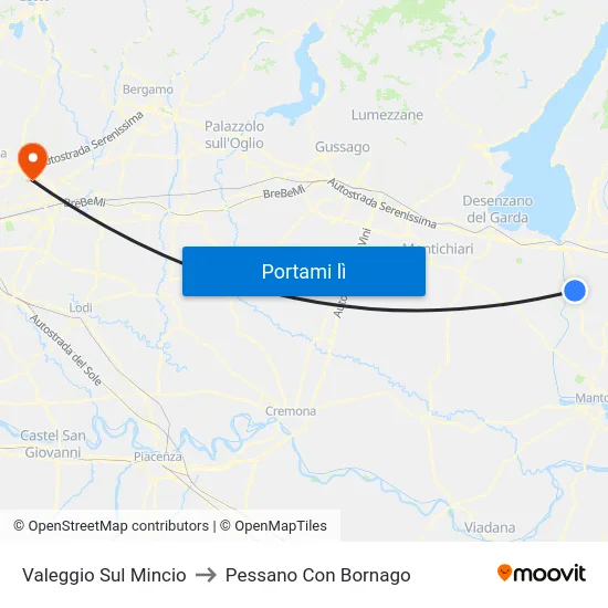 Valeggio Sul Mincio to Pessano Con Bornago map