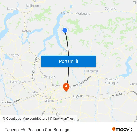 Taceno to Pessano Con Bornago map