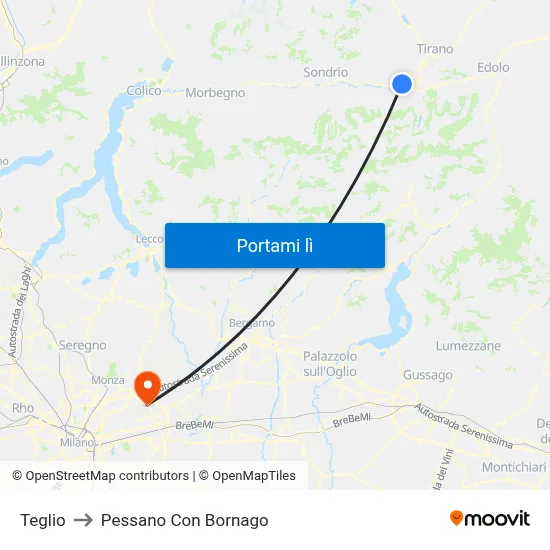 Teglio to Pessano Con Bornago map