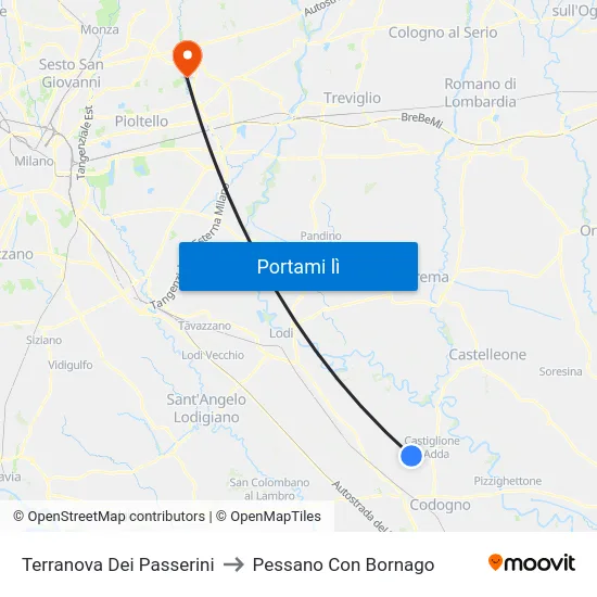 Terranova Dei Passerini to Pessano Con Bornago map