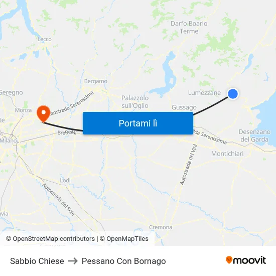 Sabbio Chiese to Pessano Con Bornago map