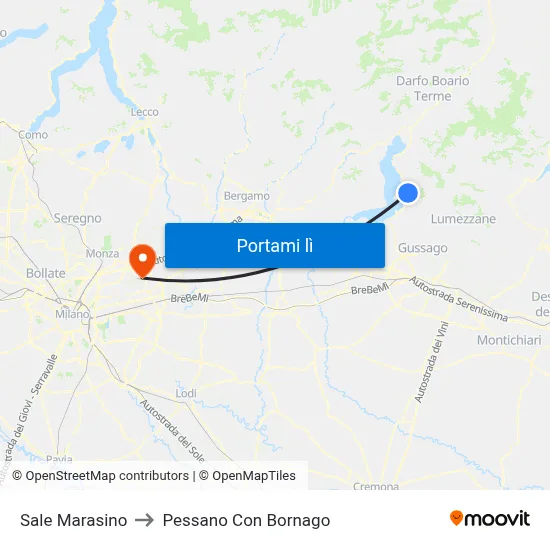 Sale Marasino to Pessano Con Bornago map