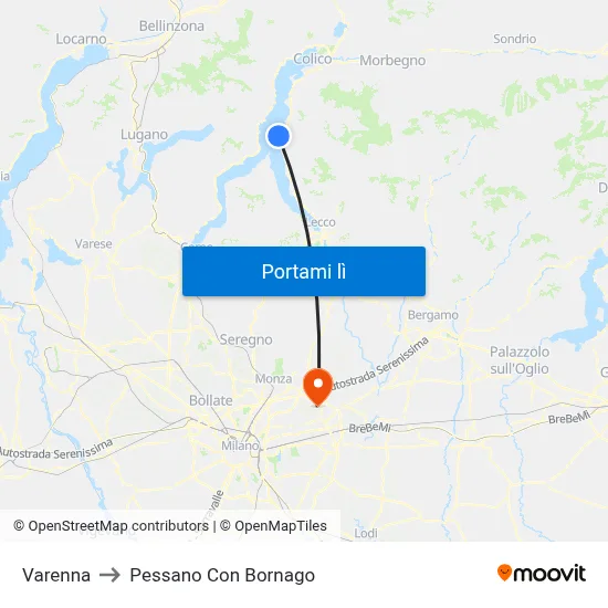 Varenna to Pessano Con Bornago map